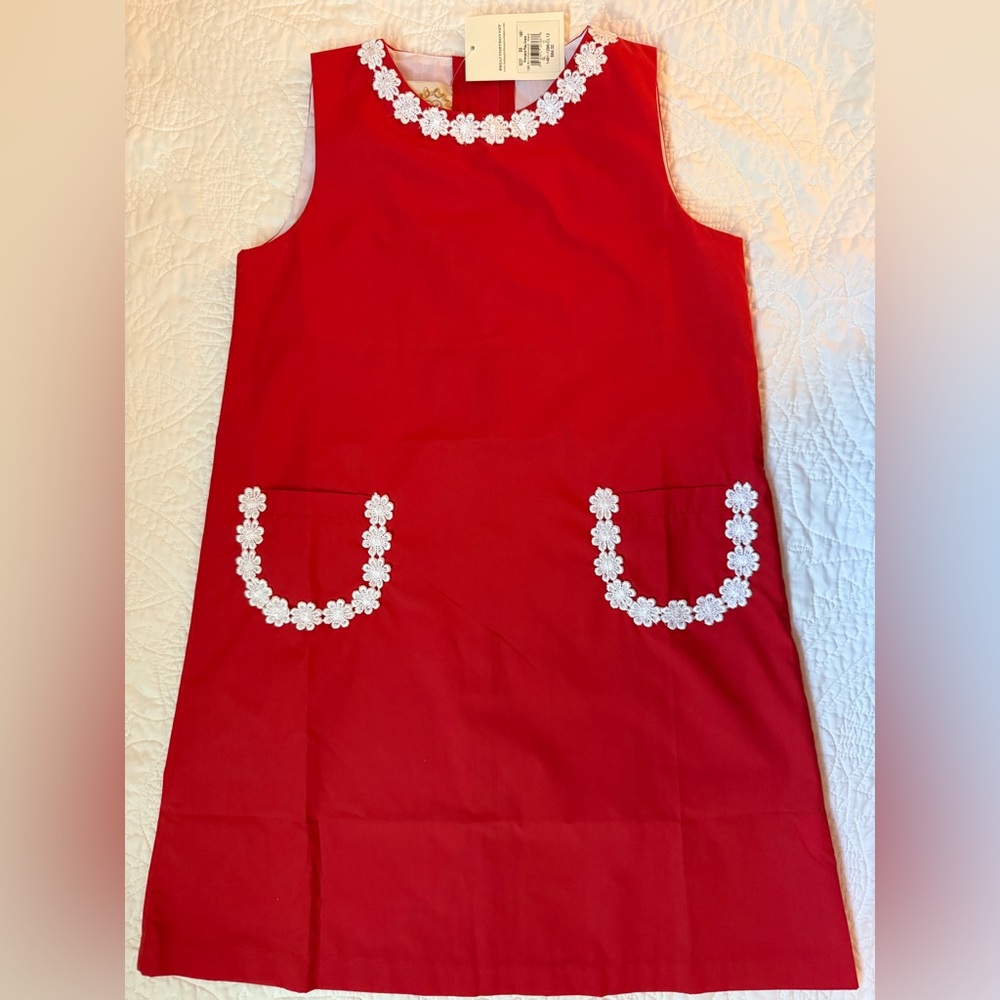 NWT Beaufort Bonnet Co Poplin Red Dress with White Floral Detail Girls Sz 12.